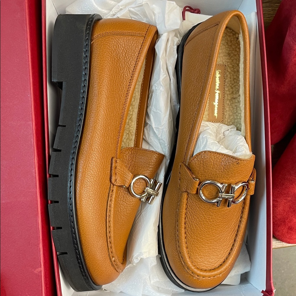 Salvatore Ferragamo Brown Platform Loafers with Silver Detail
